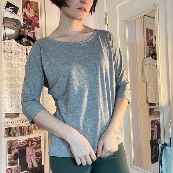 CUYANA Organic Pima Drape-Back Top in Gray S - Picture 1 of 10